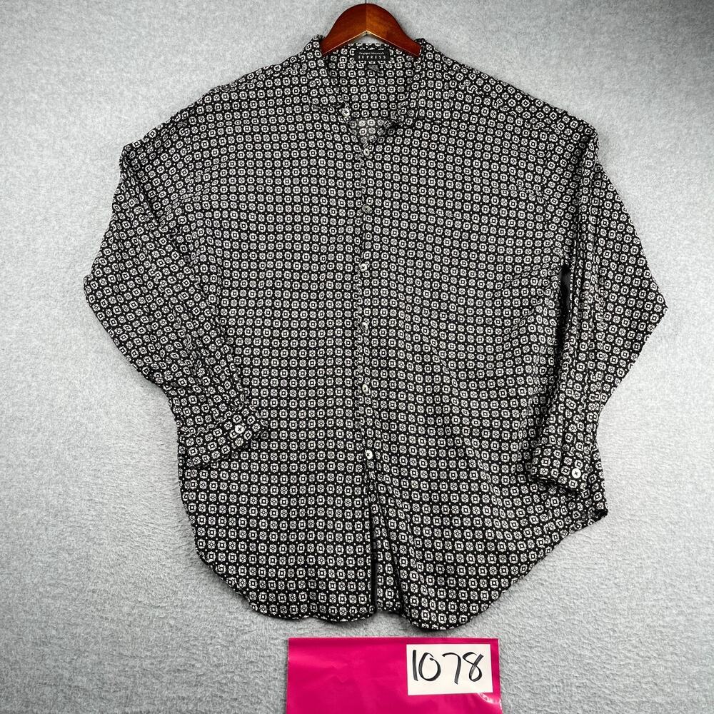 Express Compagnie Internationale Long Sleeve Button Up Shirt XL Black Geometric